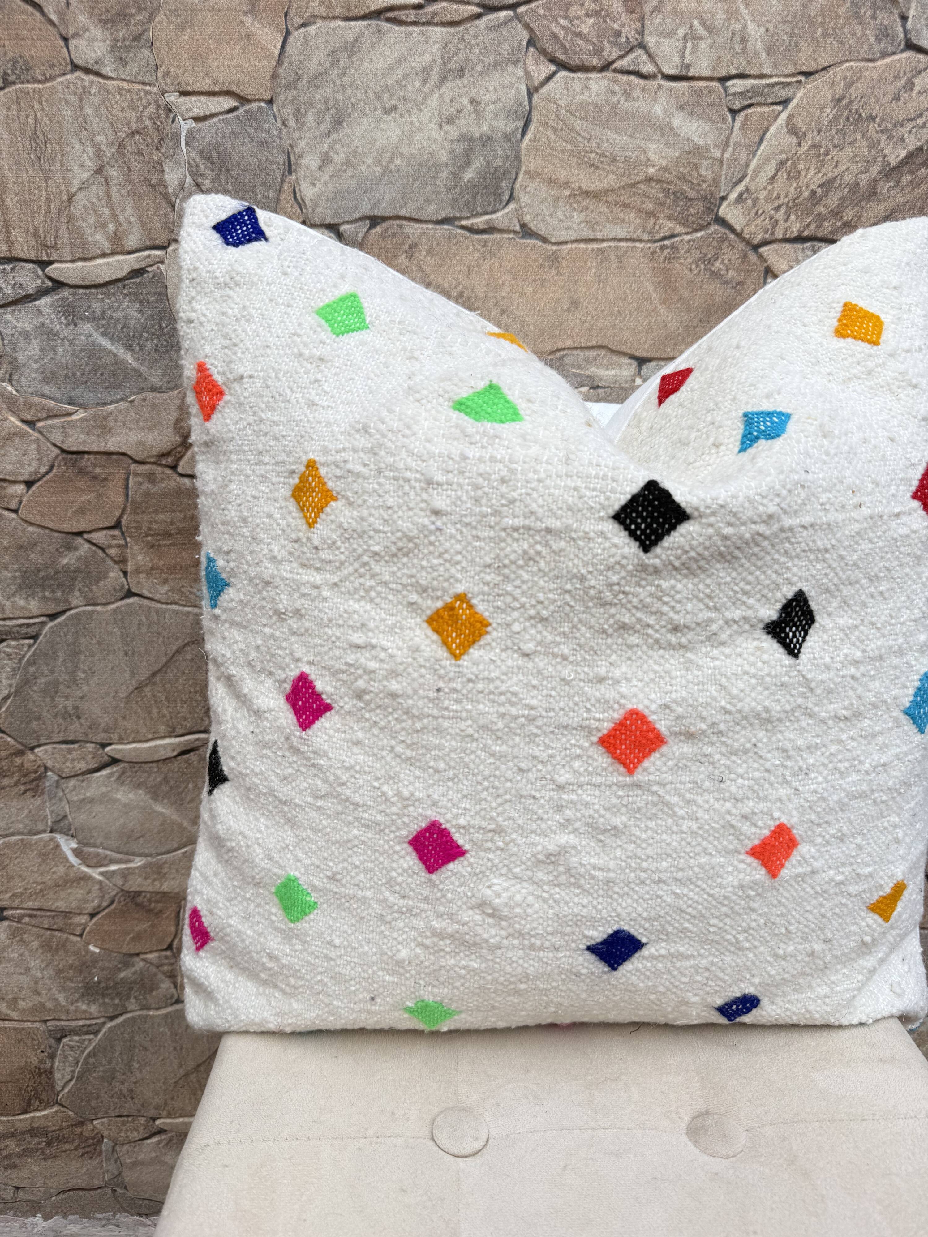Handmade Berber wool Kilim cushion: Moroccan floor cushion