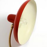 Beautiful large Mid Century Modern brass table lamp with red metal shade