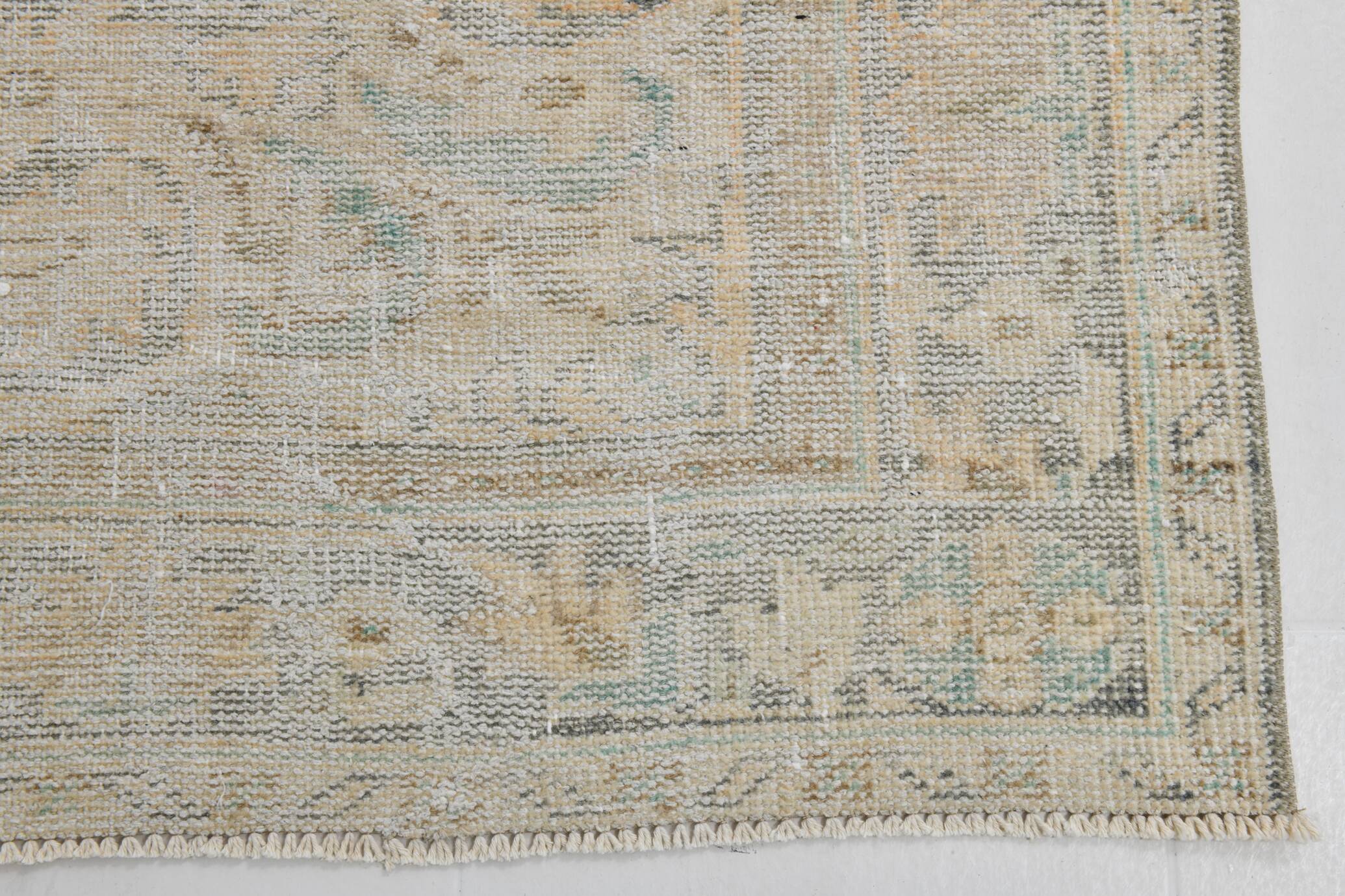 7x10 Light Yellow & Beige Vintage Rug 203x297Cm SK 21426