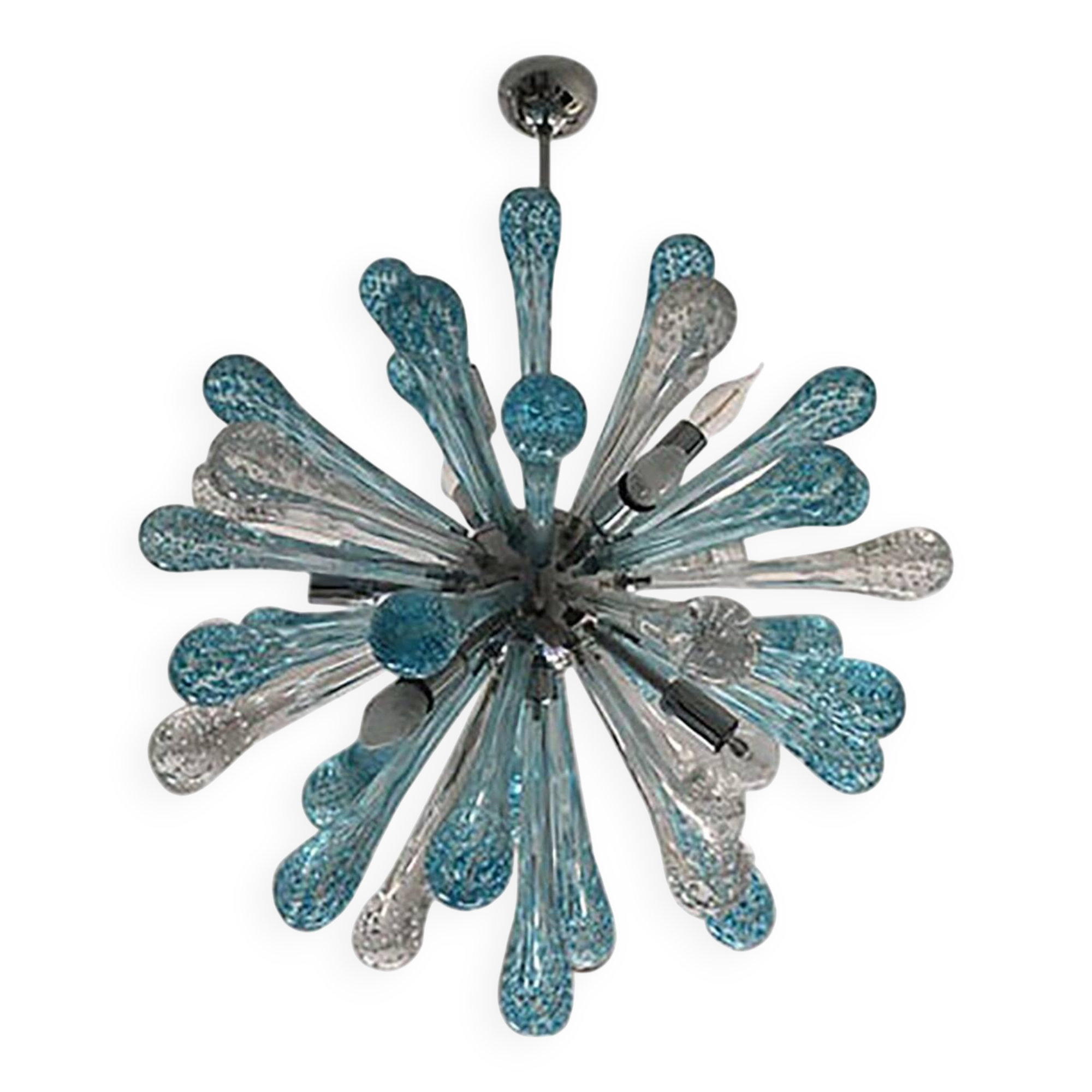 Murano Glass Light Blue and Clear Sputnik Italian Chandelier