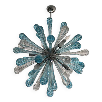 Murano Glass Light Blue and Clear Sputnik Italian Chandelier