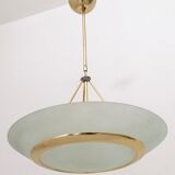 Brass and etched glass bowl pendant