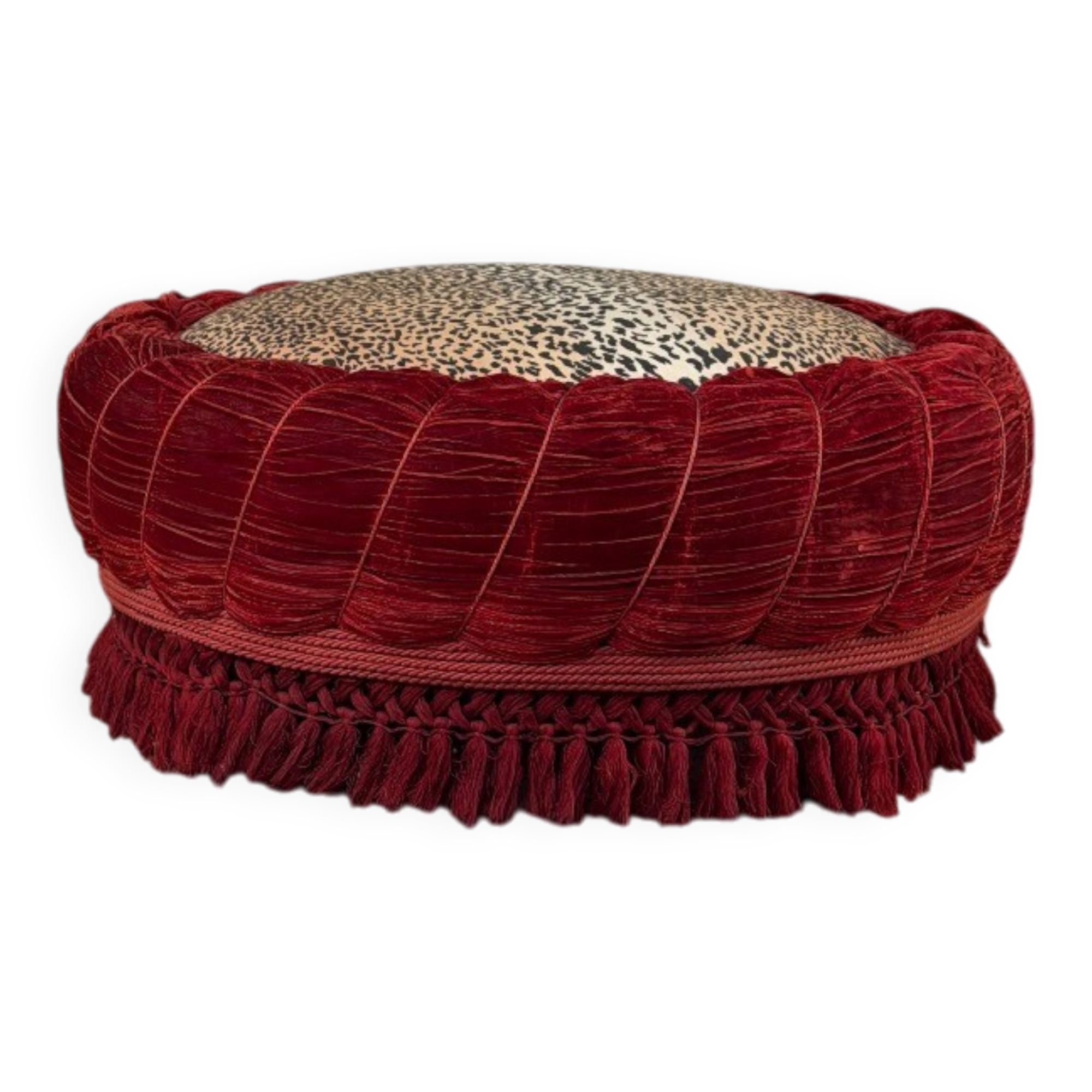Large velvet pouf with trimmings, around 1880