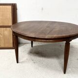 Art Deco table and six chairs in solid walnut, 20th century.