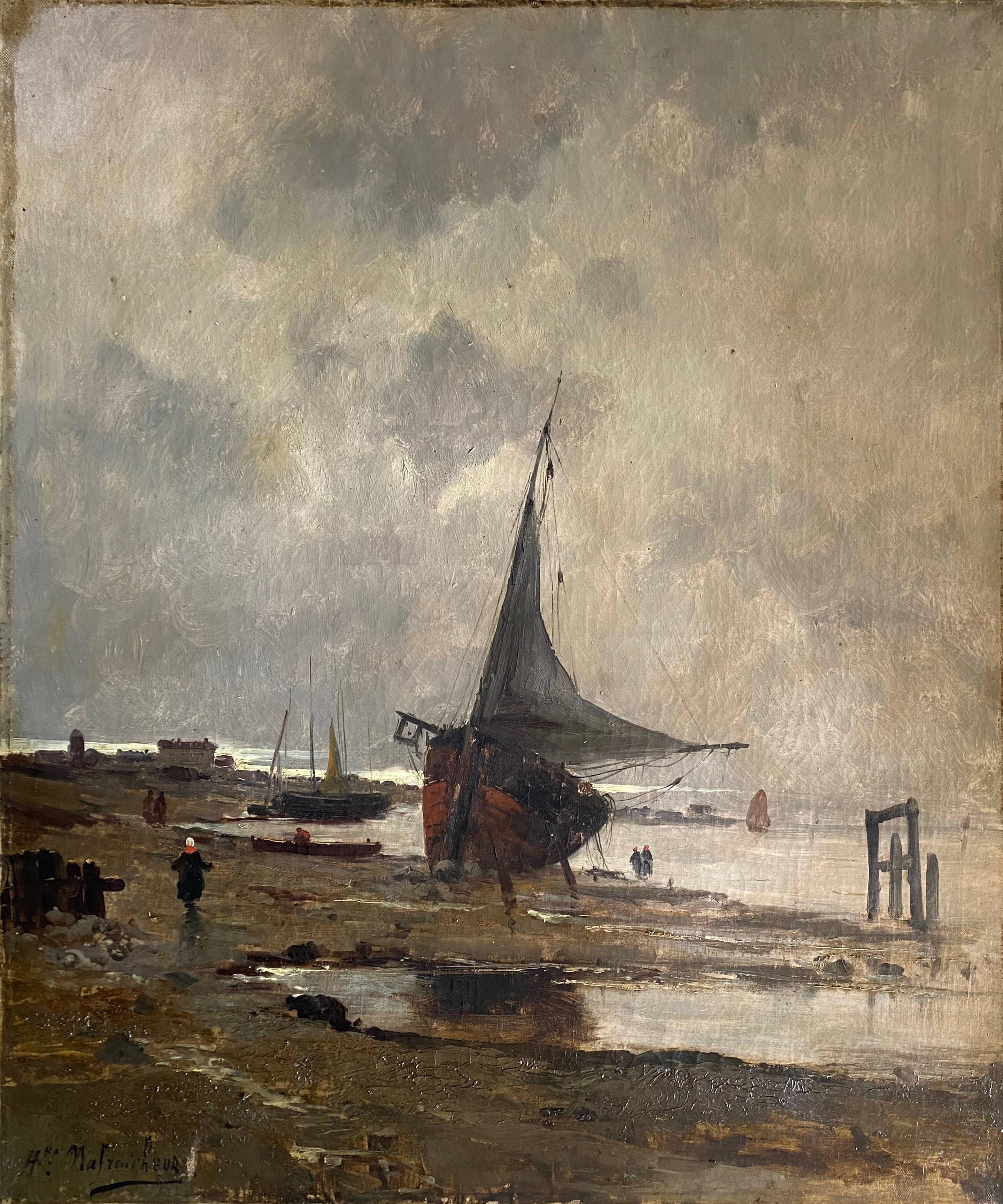 Table HST full XIX° "Boats at low tide" Honoré Nafraicheur