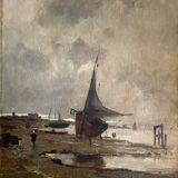 Table HST full XIX° "Boats at low tide" Honoré Nafraicheur