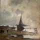Tableau HST plein XIX° "Bateaux à marée basse" Honoré Nafraicheur