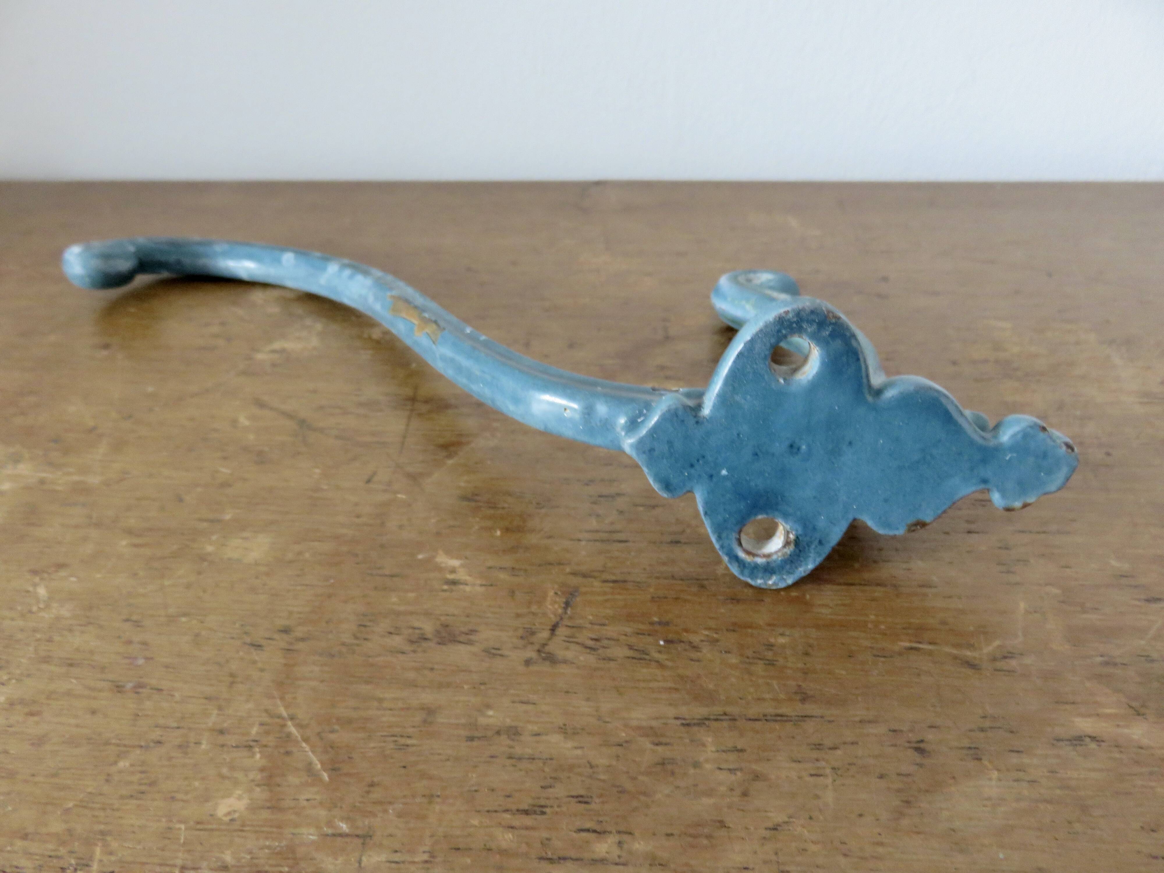 Old blue enamelled cast iron coat hook