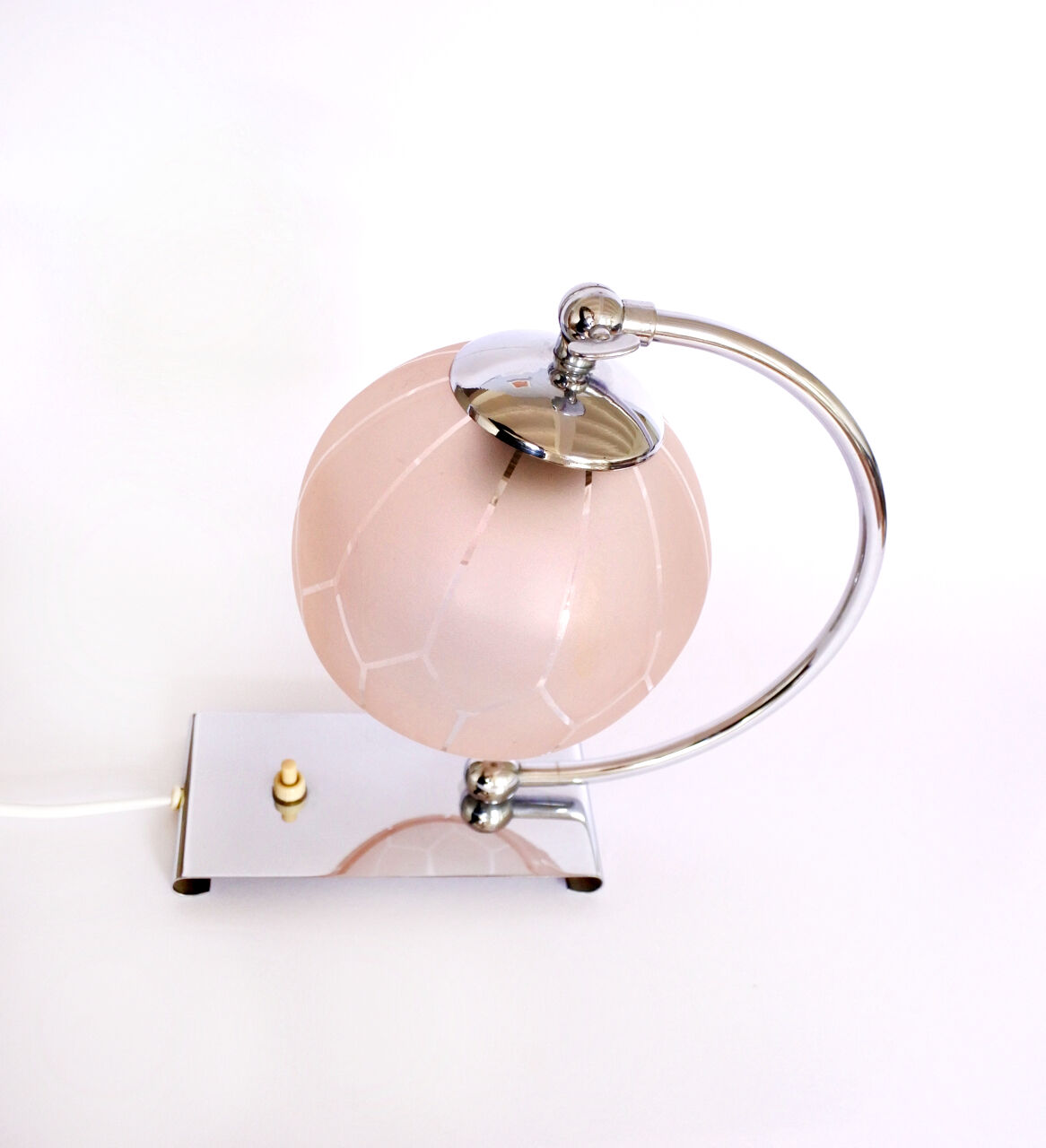 Art deco chrome and pink glass table light