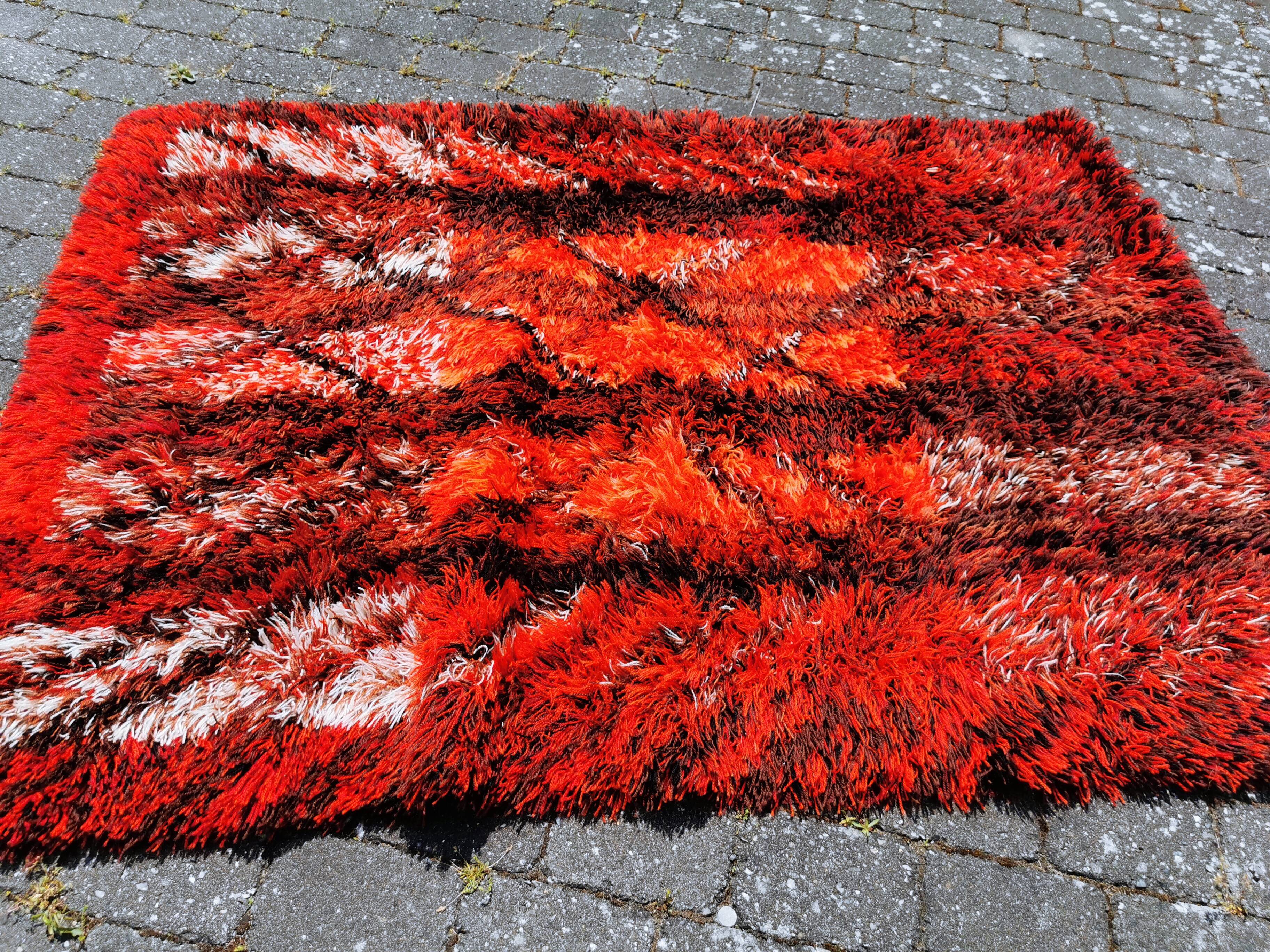 Swedish handmade wool - rya rug. estimated 1960s.