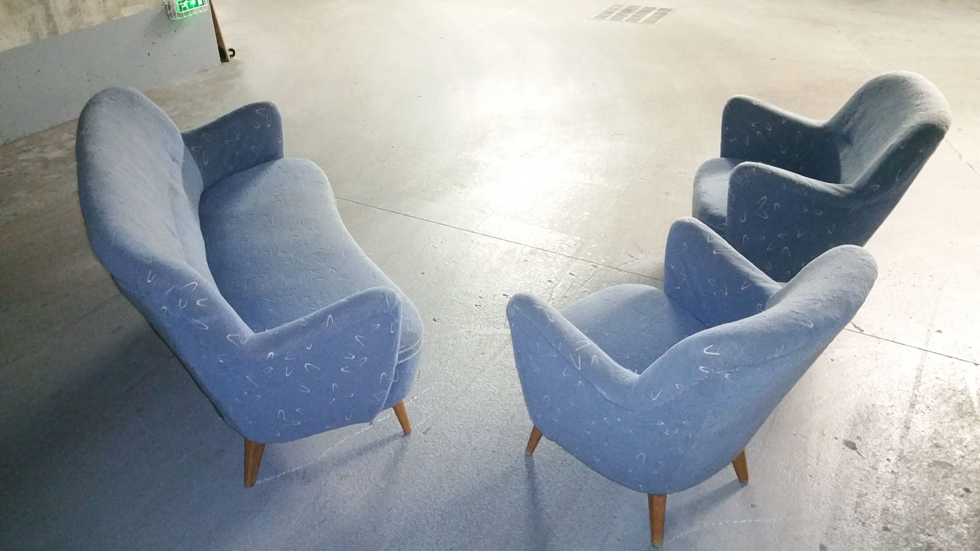 Set sofa and 2 armchairs vintage 50/60s organic fabrics vintage original