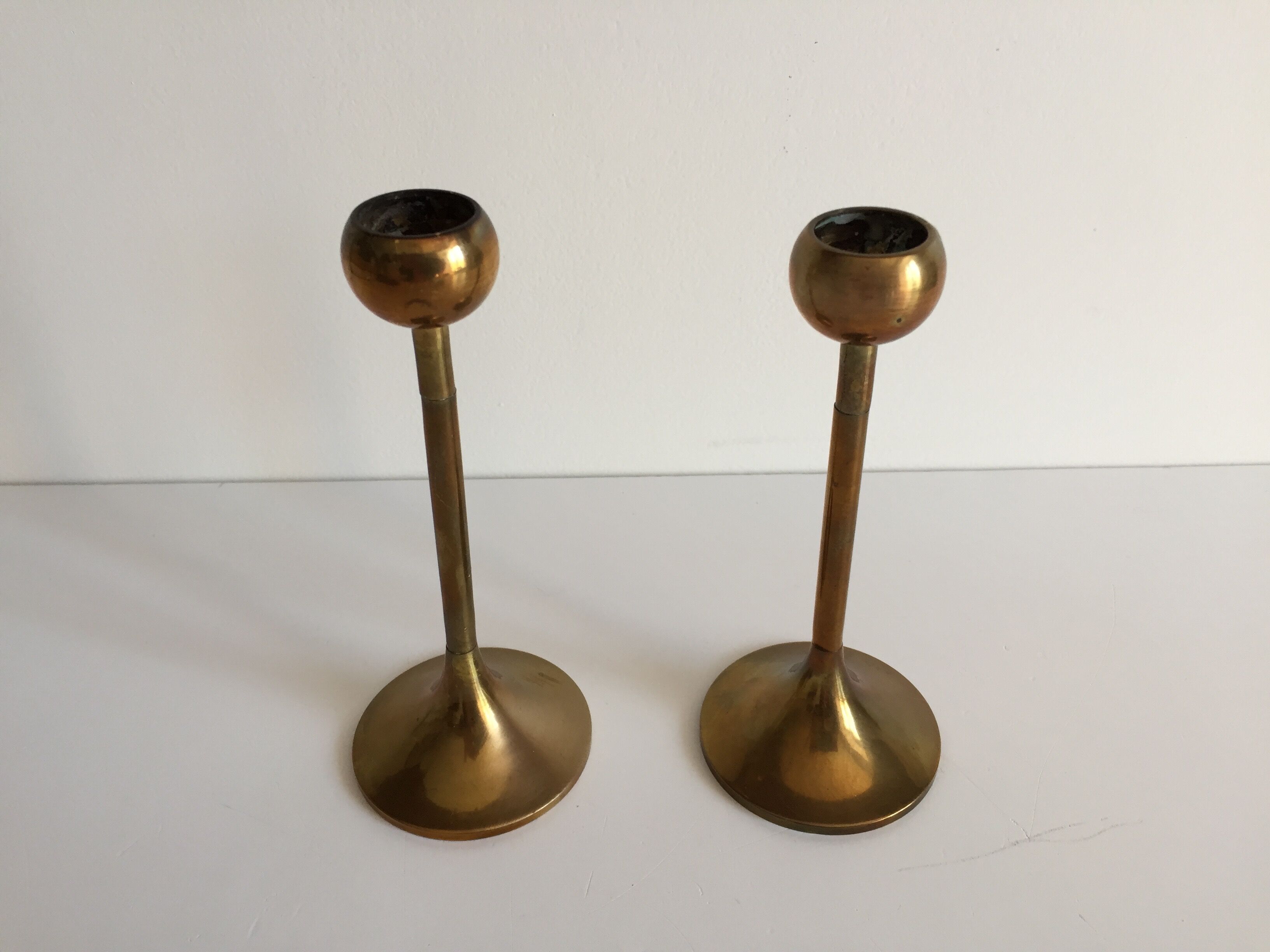 Pair of Scandinavian candlesticks in solid brass