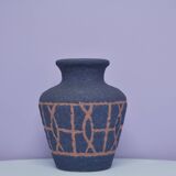 vintage matt blue & brown drawing West Germany vase Bay