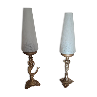 Bronze table lamps and clichy glass