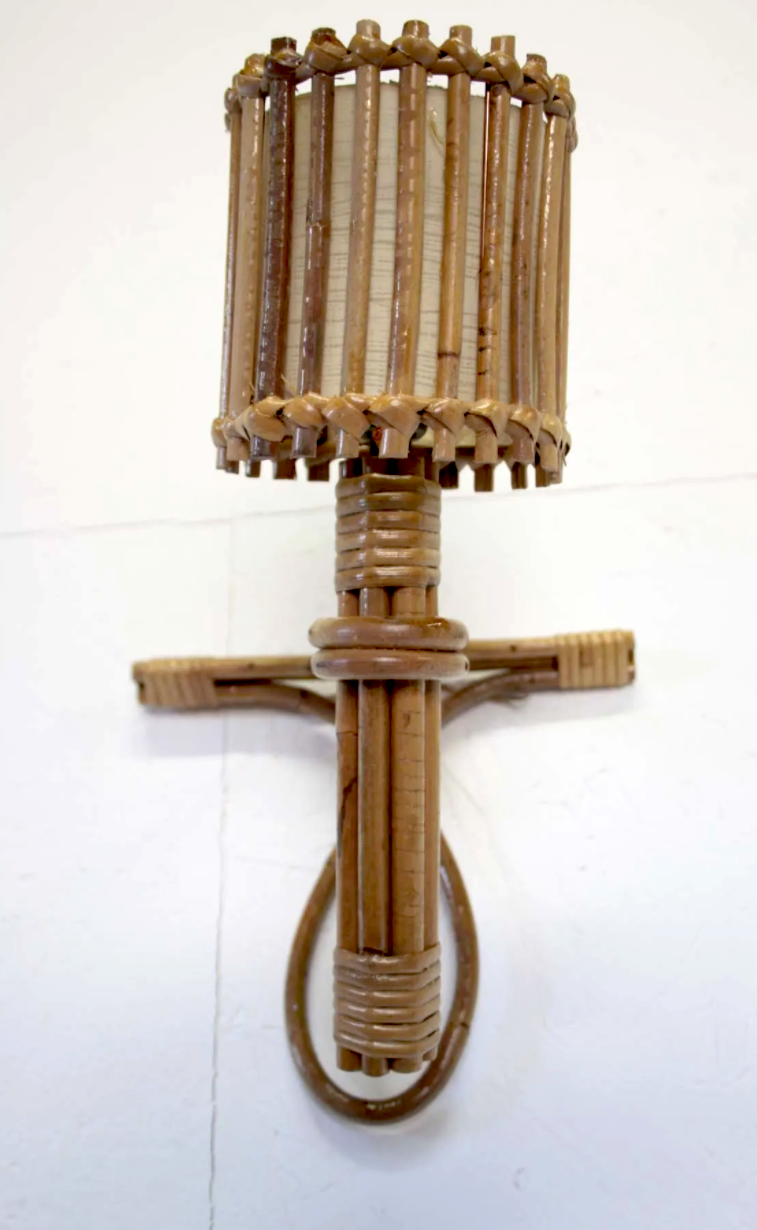 Pair of Louis Sognot rattan sconces