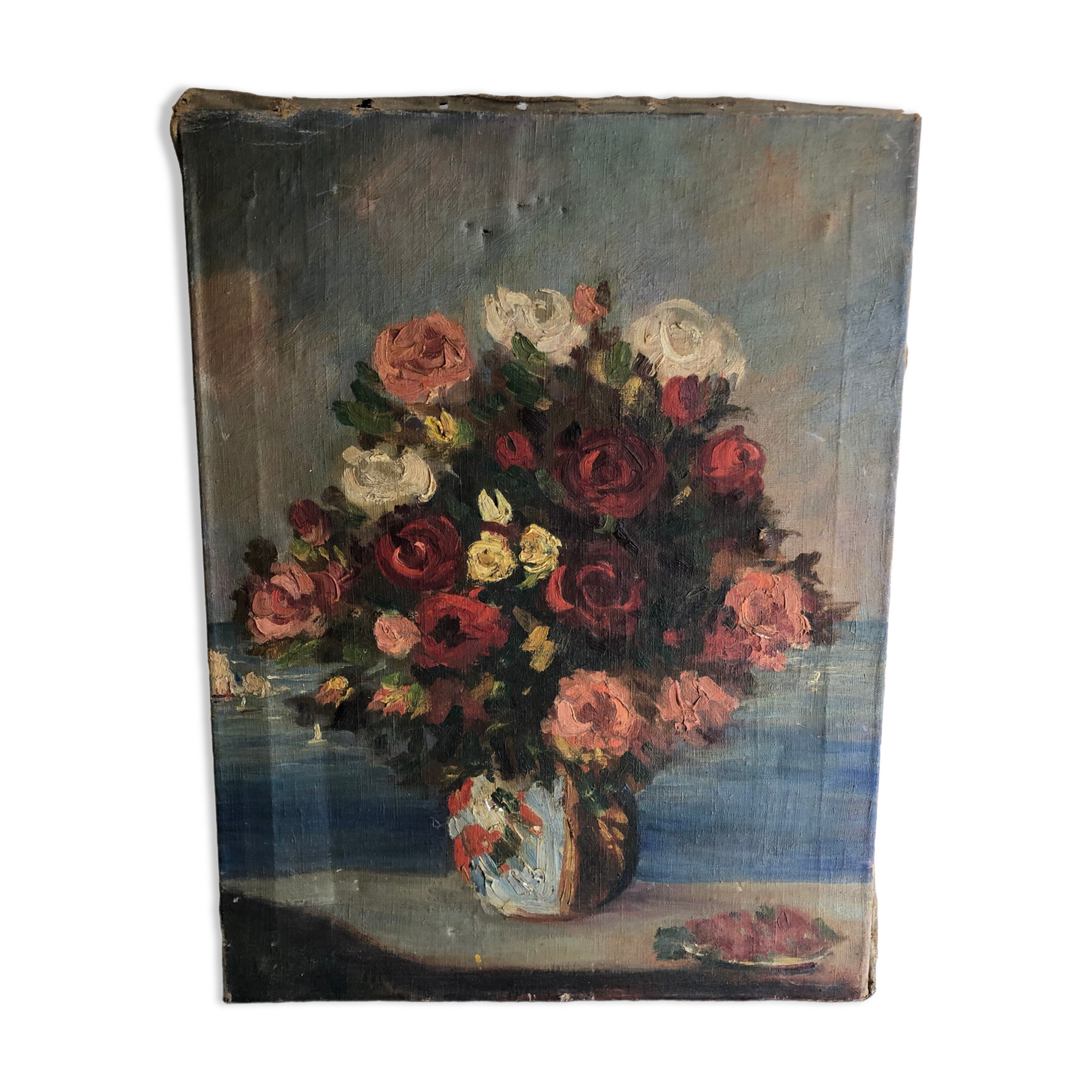 Oil on canvas ancient Bouquet of flowers
