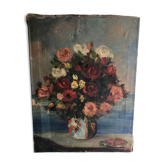 Huile sur toile ancienne Bouquet de fleurs