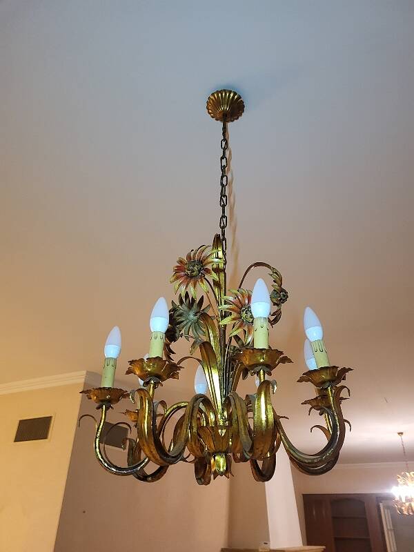 Set of painted metal chandeliers with flower decor