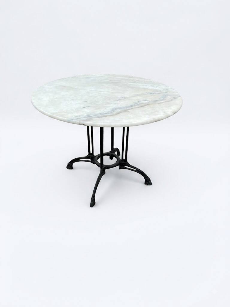 Table de bistrot ancienne - Plateau rond en marbre et piétement tripode