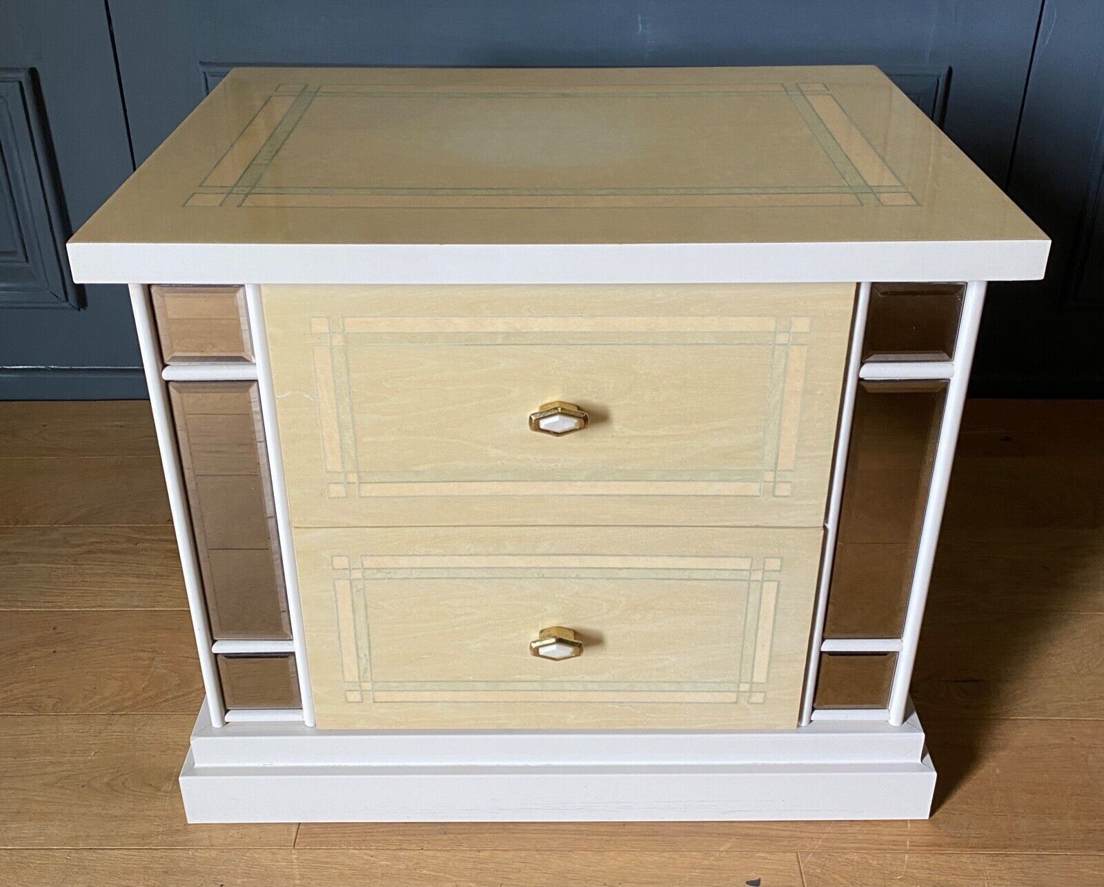 Lacquer bedside table 1980 with mirrors 2 drawers