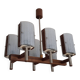 Brutalist chandelier in teak and art glass, Italy, 1960s