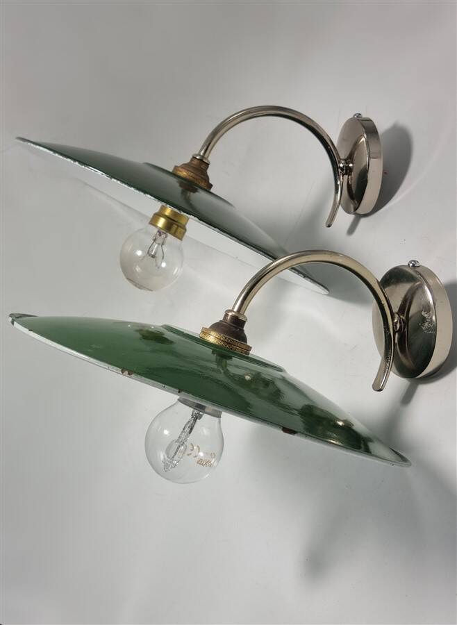 Pair of enamelled sheet metal wall lights