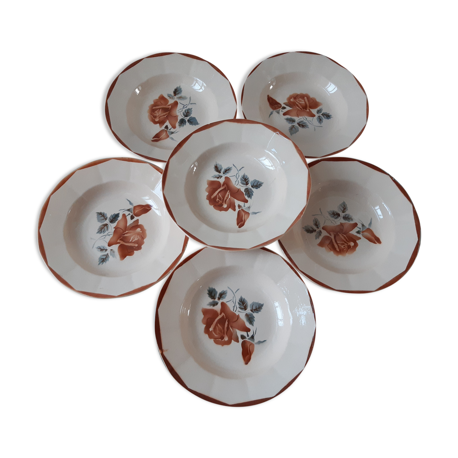Set of 6 hollow plates Digoin Sarreguemines 30s