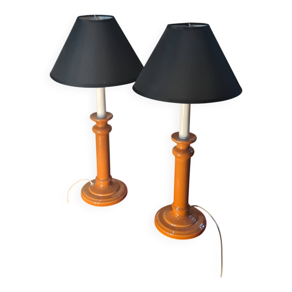 Paire de lampe ''Albret Rodez'' en céramique saumon foncé 53x25 vintage — Beyit