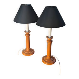 Pair of "Albret Rodez" lamps in dark salmon ceramic 53x25 vintage