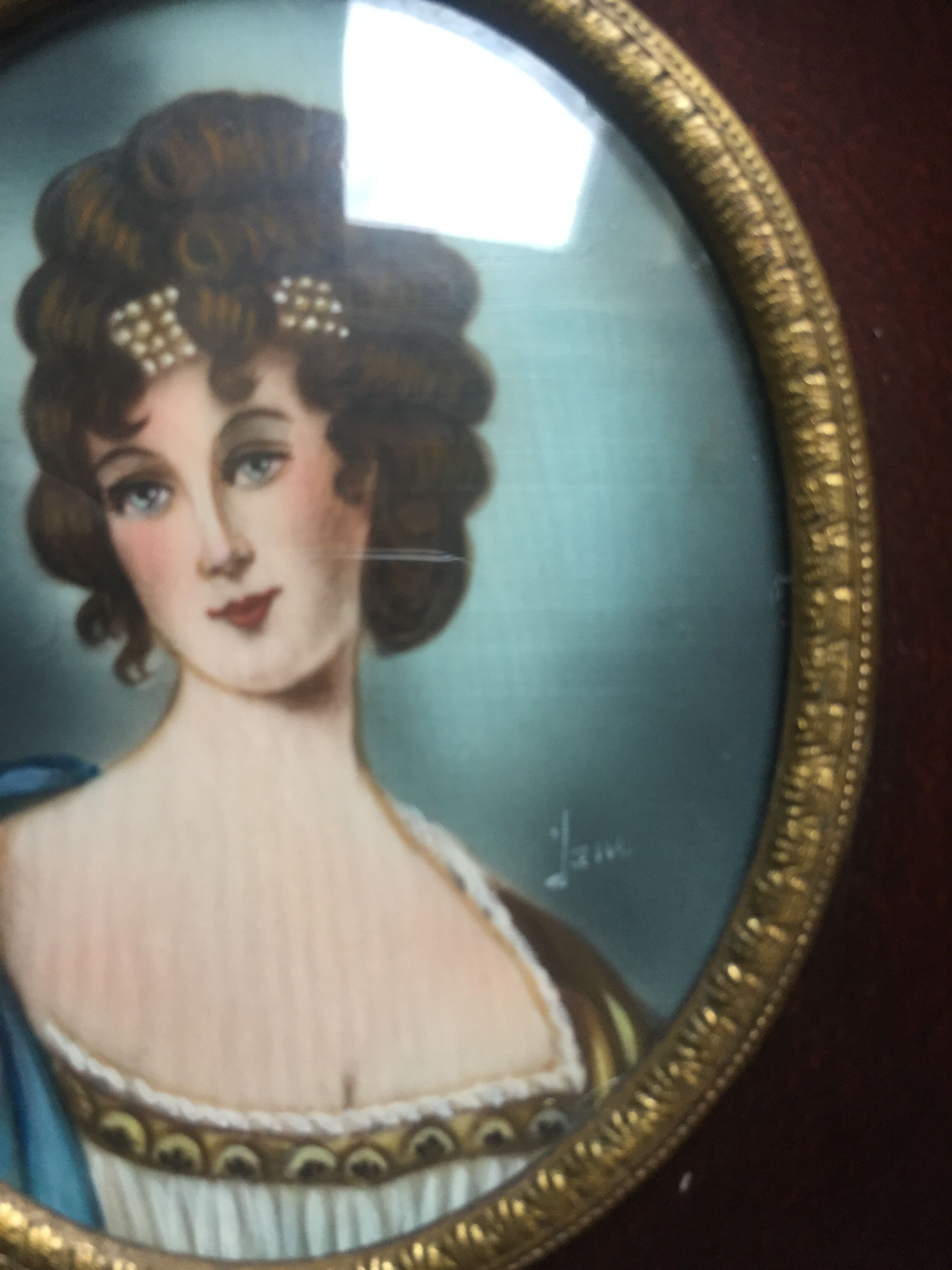 Miniature on ivory - young woman Empire era - Signed Jan