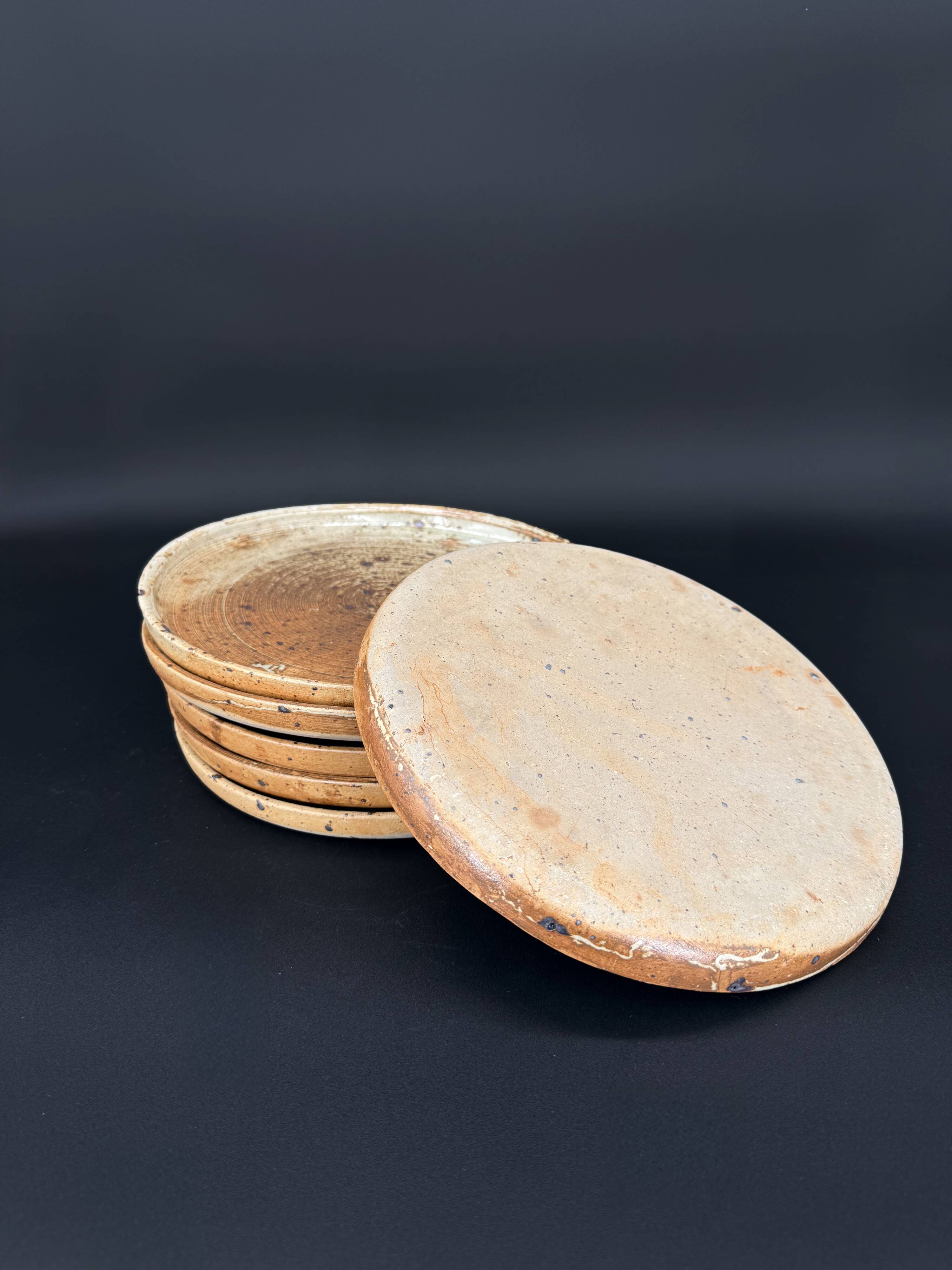 Lot de 6 assiettes en grès pyrité artisanal