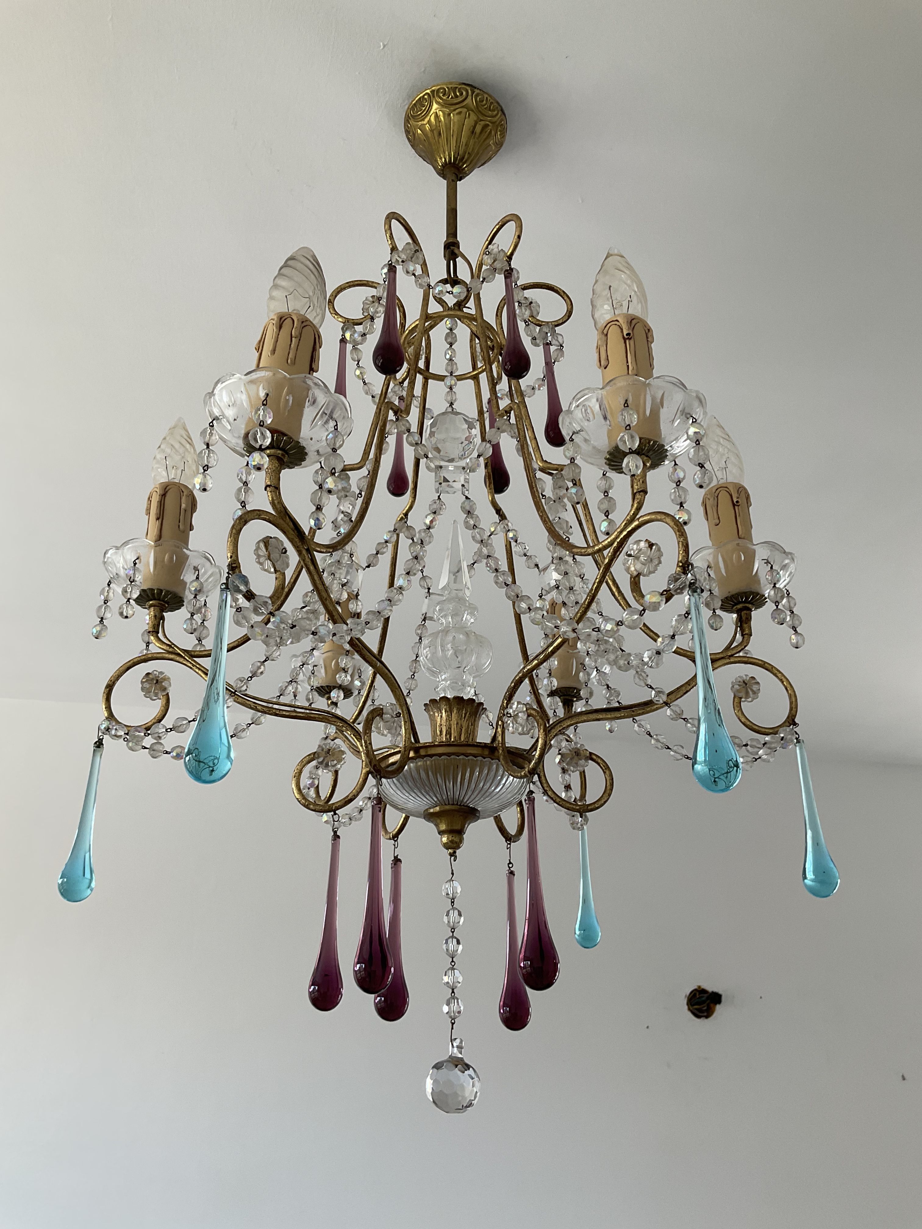 Italian chandelier of the 60s in De Murano glass