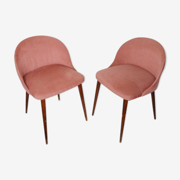 Paire de fauteuils de chambre en velours rose