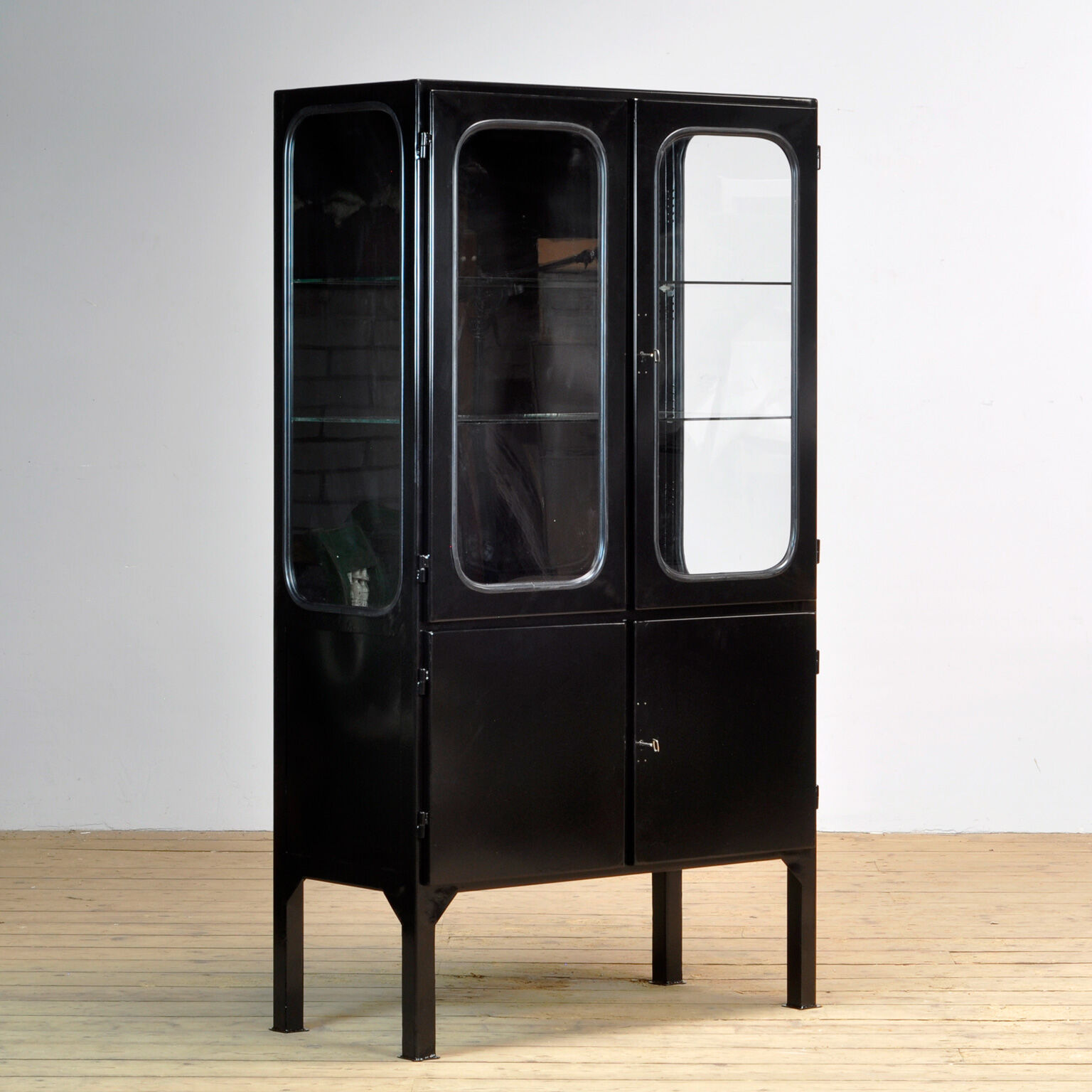 Vintage Glass & Iron Medical Cabinet, 1970s