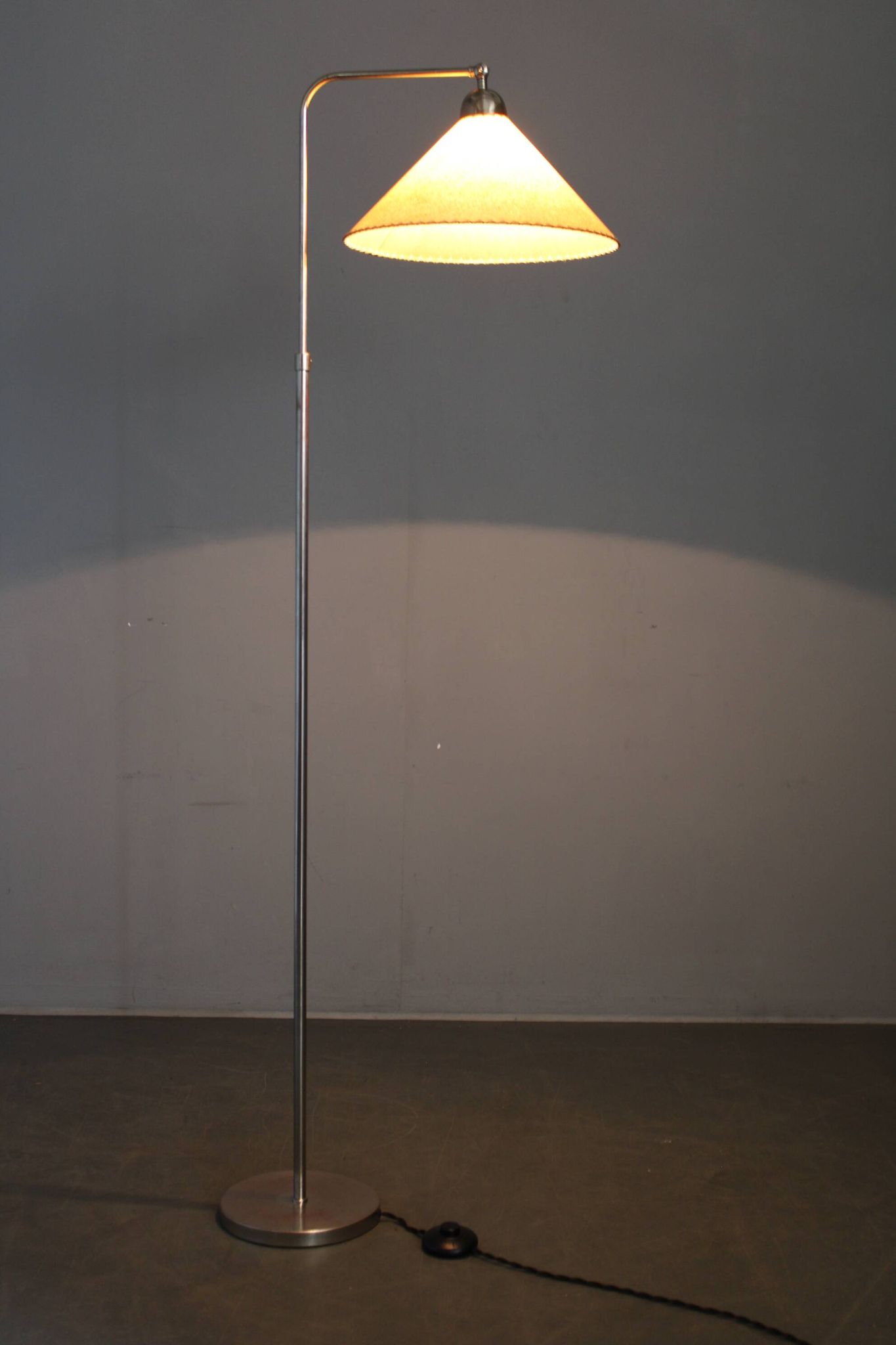 Lampe de sol Art Déco réglable, nickel, Tchécoslovaquie, années 1930
