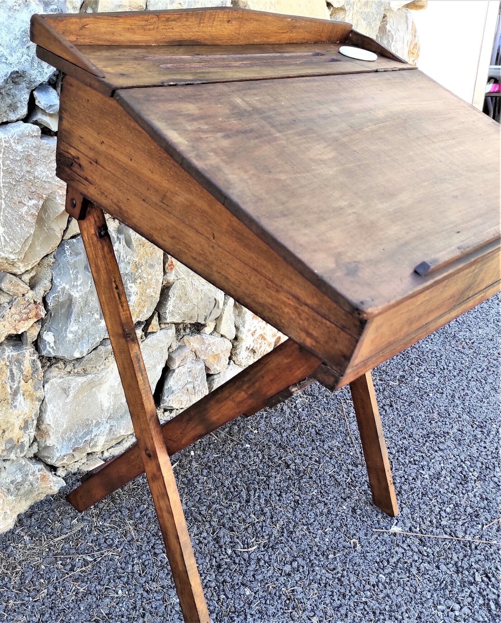 Old Desk, Foldable School Table with its porcelain inkwell