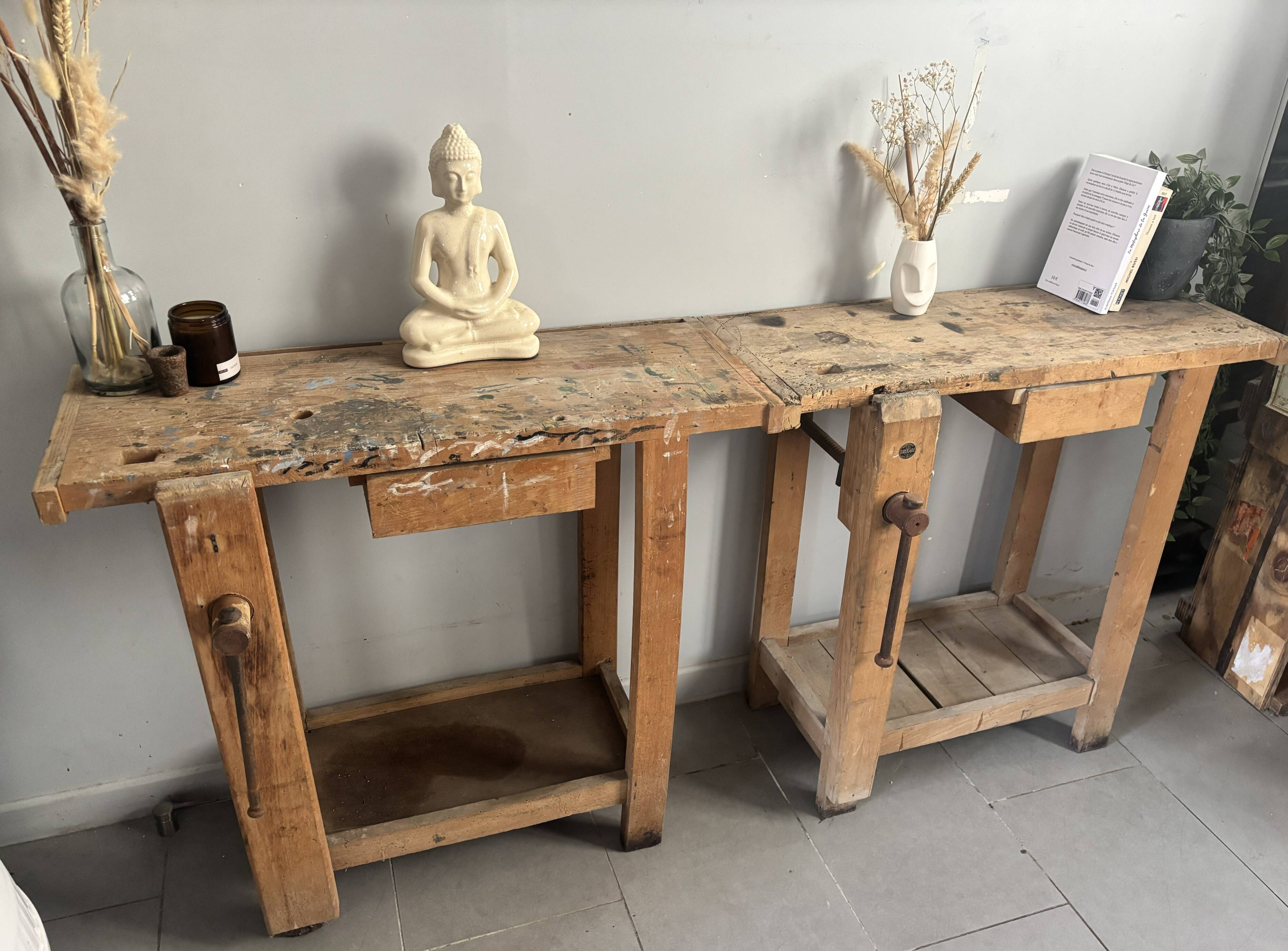 Genuine vintage wooden workbench from the 1960s stamped Grenade.