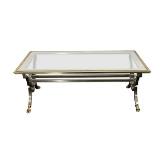 coffee table tray base in brushed steel and gilded bronze