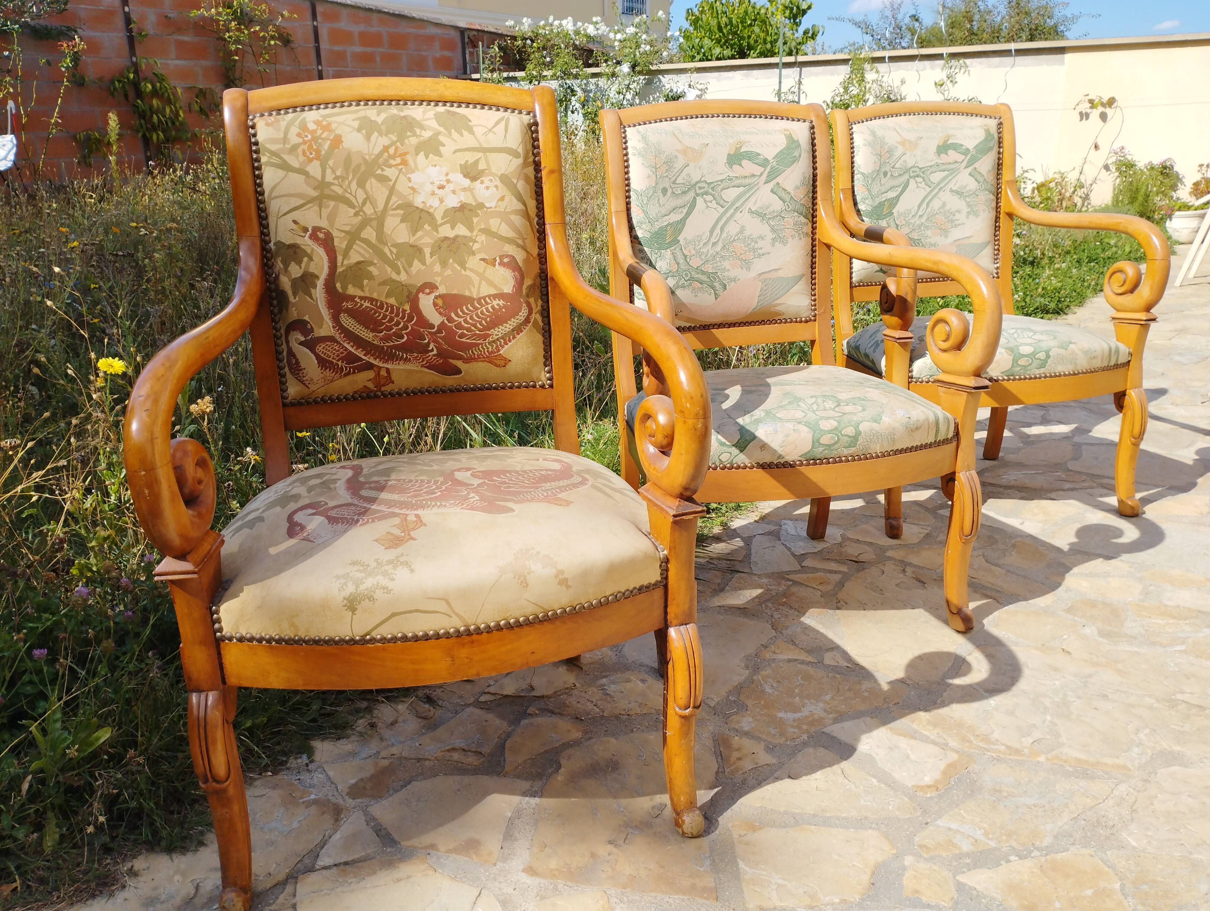 Three cross-back chairs in Restoration style.