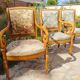 Three cross-back chairs in Restoration style.