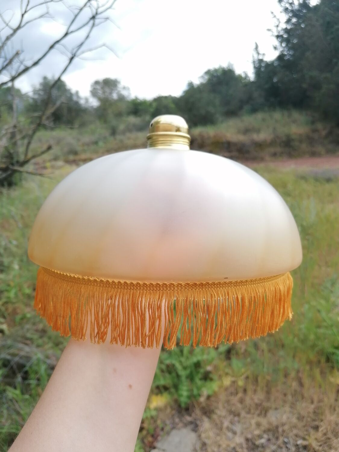 Vintage suspension with frosted glass fringes.