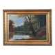 Vintage original landscape oil painting, signed farmhouse art