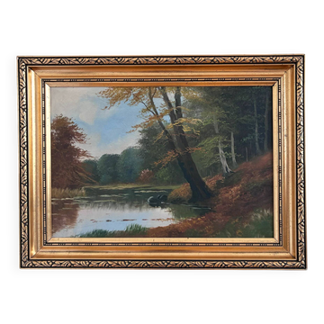 Peinture à l'huile vintage originale de paysage, art de ferme signé