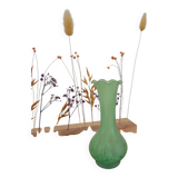 Green vase with high neck made of glass paste