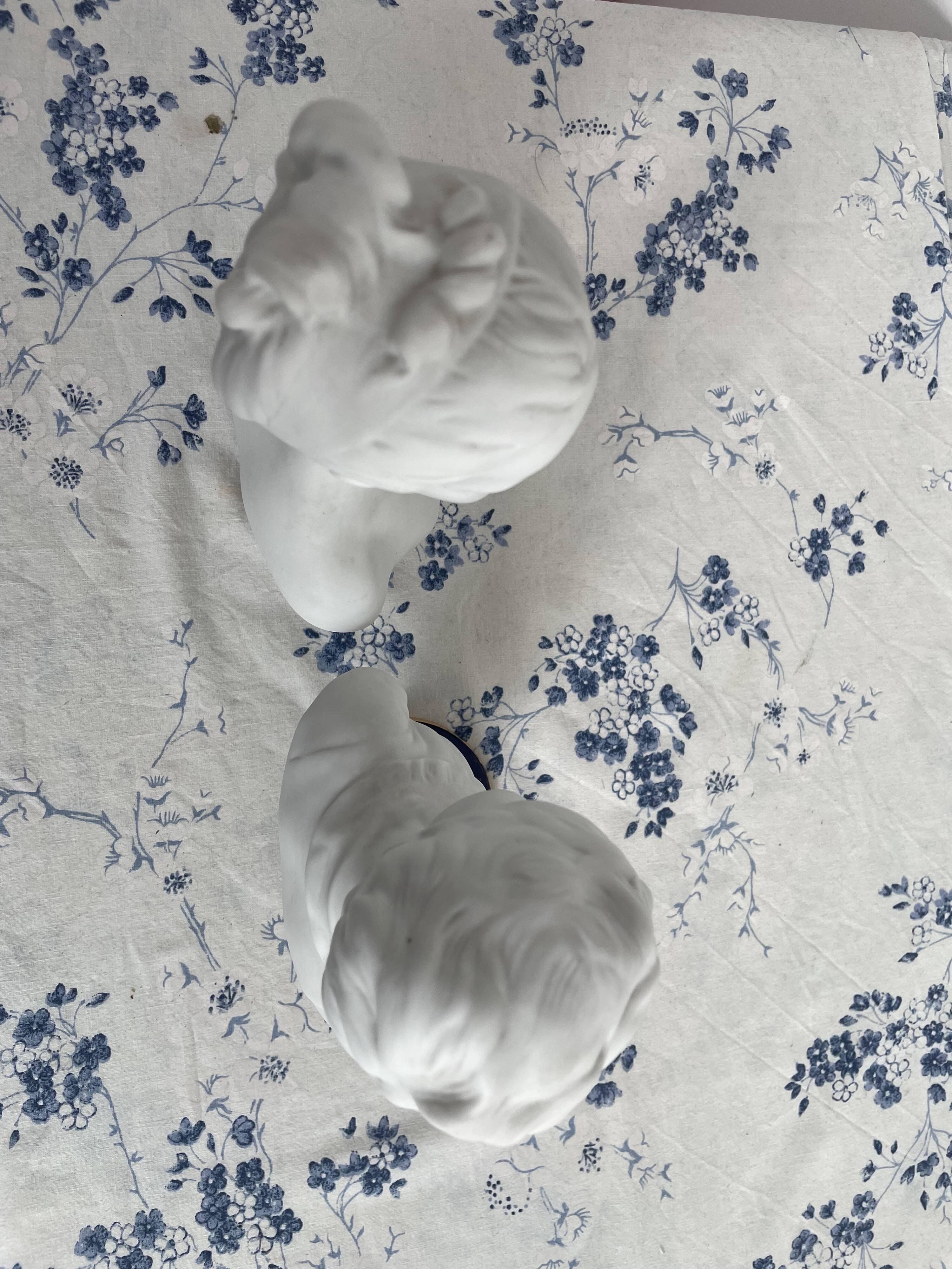 Pair of biscuit busts, Tharaud, Houdon, Louise and Alexandre Brongniart