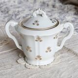 Antique PFC France porcelain sugar bowl with double handles – Gold floral decoration