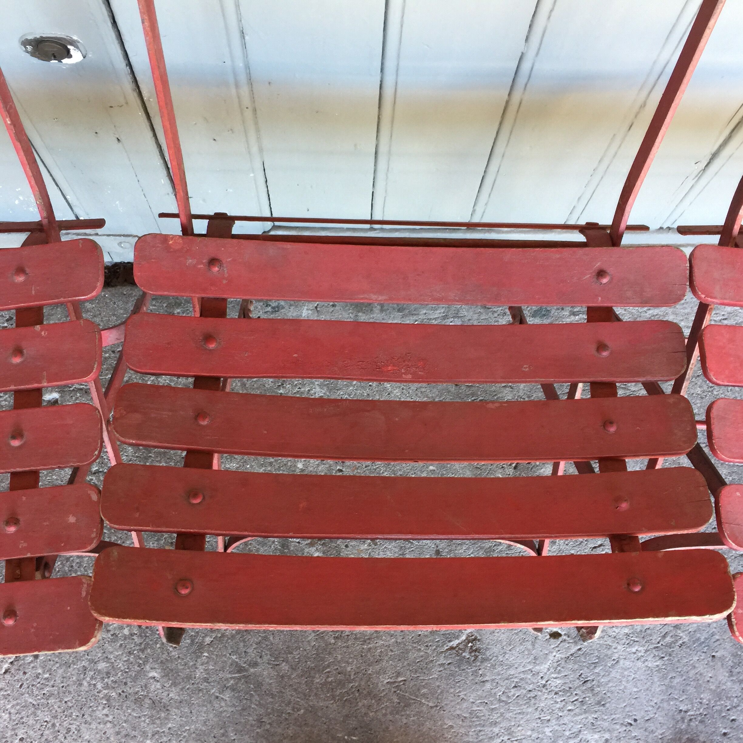 SET OF 6 IRON AND WOOD FOLDING GARDEN CHAIRS