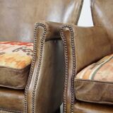 Set of 2 nice, subtle cowhide armchairs with reversible Kelim seat cushions