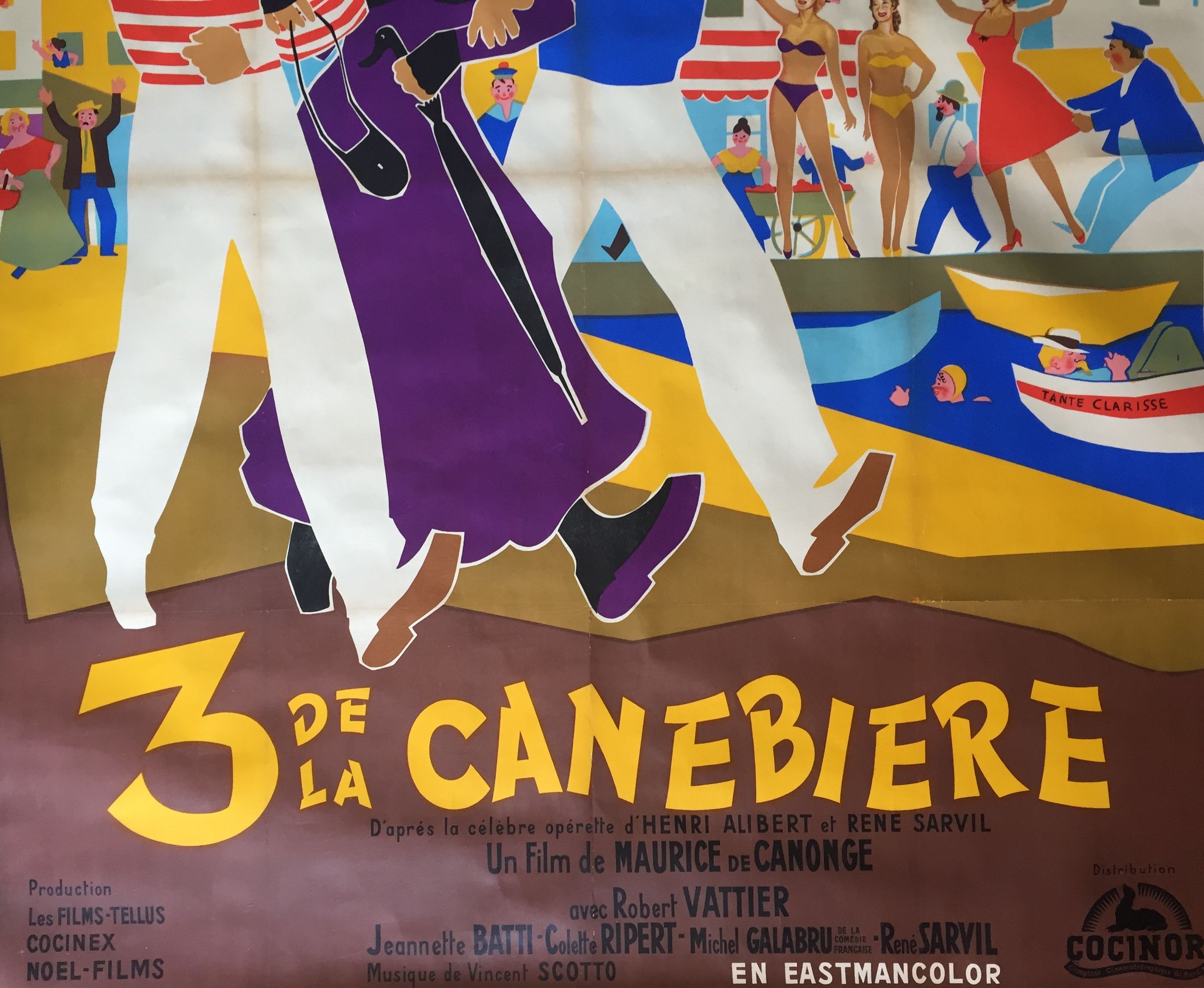 Cinema poster "Three of the Canebière" Marseille 120x160cm 1956