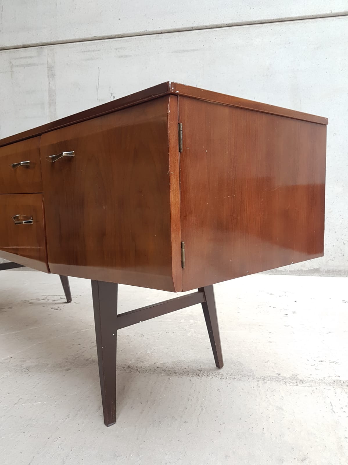 Vintage mid century walnut effect compact scandinavian sideboard